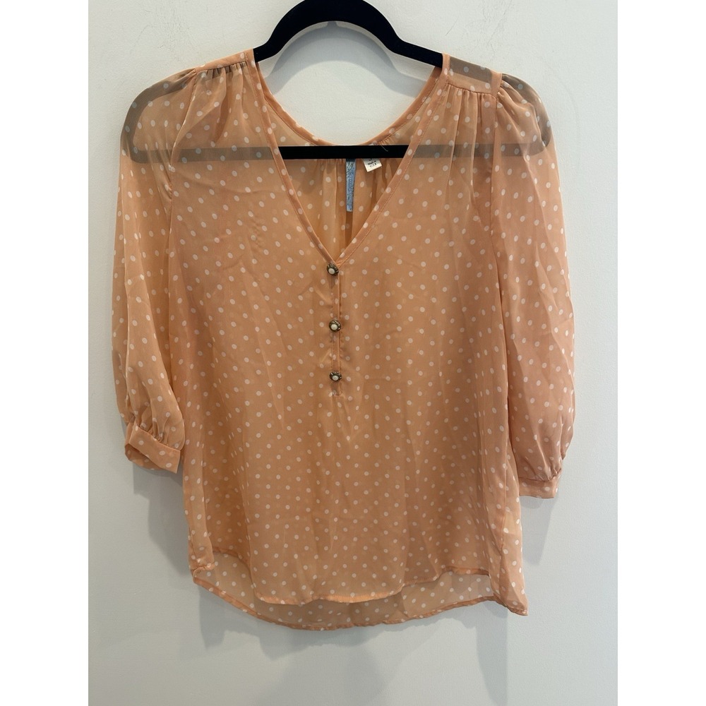 Moonlight Womens Dusty Pink & White Polka Dot Button Detail Sheer Blouse Size S
